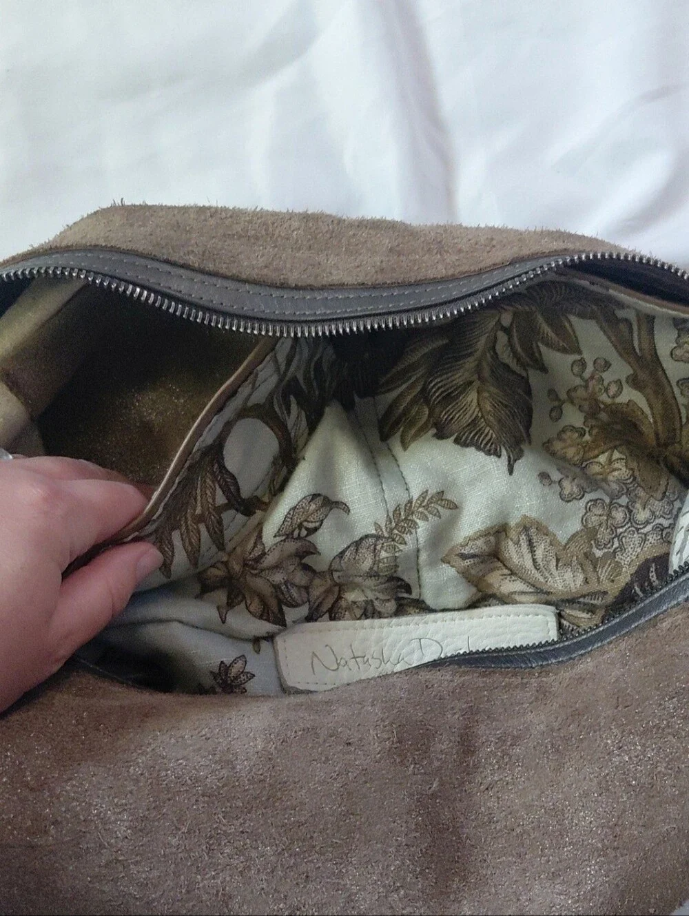 Vintage Natasha Durham Original Hobo Bag Suede Espresso Brown Metallic Dusted